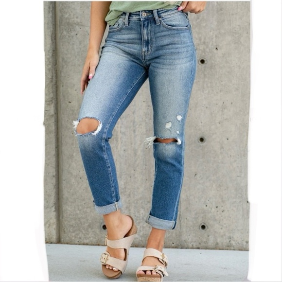 KanCan Renton High Rise Slim Straight Jeans Women’s Size 5/26 Distressed Blue - Picture 1 of 10